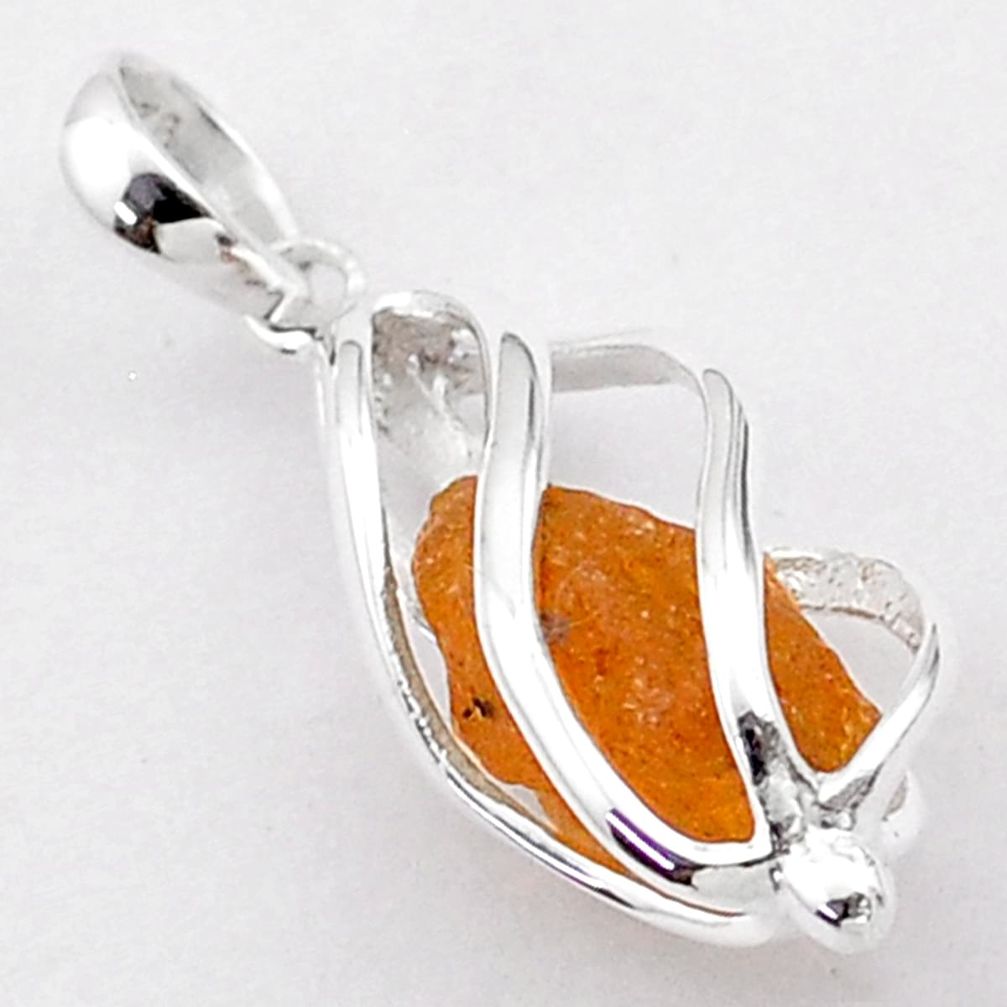 5.89cts natural orange tourmaline rough 925 sterling silver cage pendant t72009