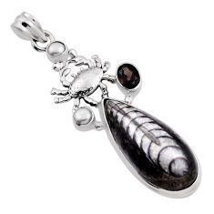 18.39cts natural orthoceras pear smoky topaz pearl silver crab pendant n24460