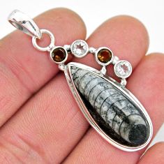 17.95cts natural orthoceras pear smoky topaz topaz 925 silver pendant y5703