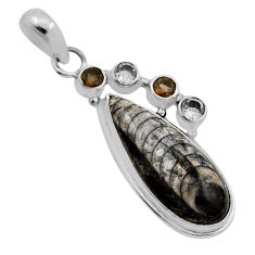 17.20cts natural orthoceras smoky topaz white topaz 925 silver pendant n13561