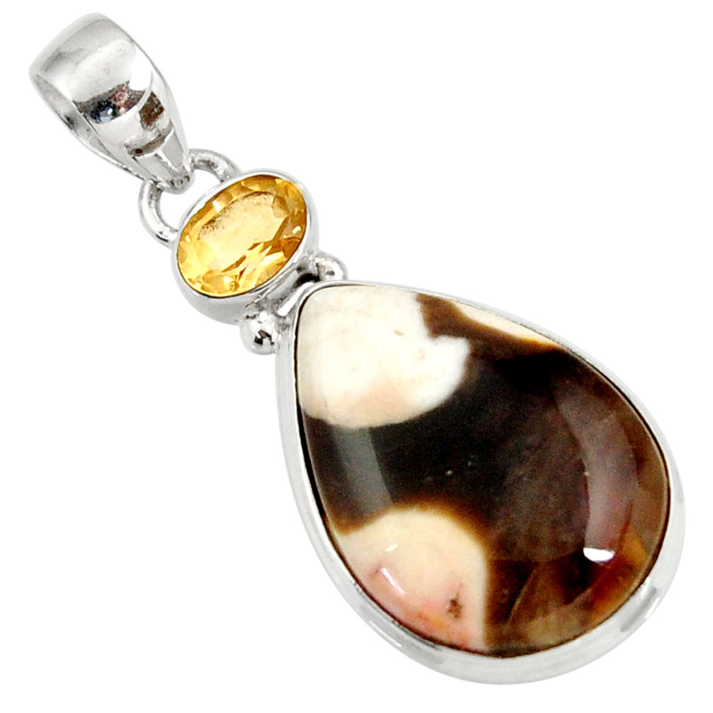 13.15cts natural peanut petrified wood fossil citrine 925 silver pendant d41394