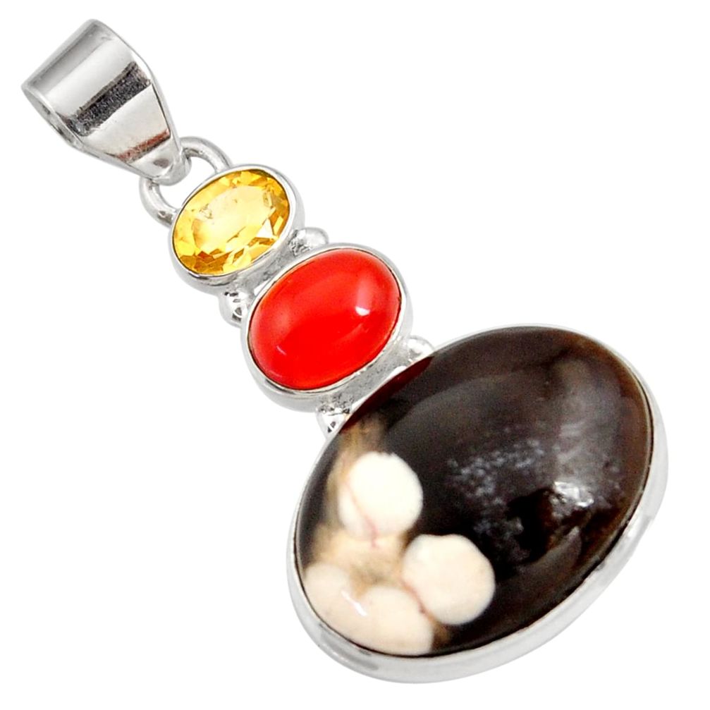  peanut petrified wood fossil cornelian silver pendant d44169