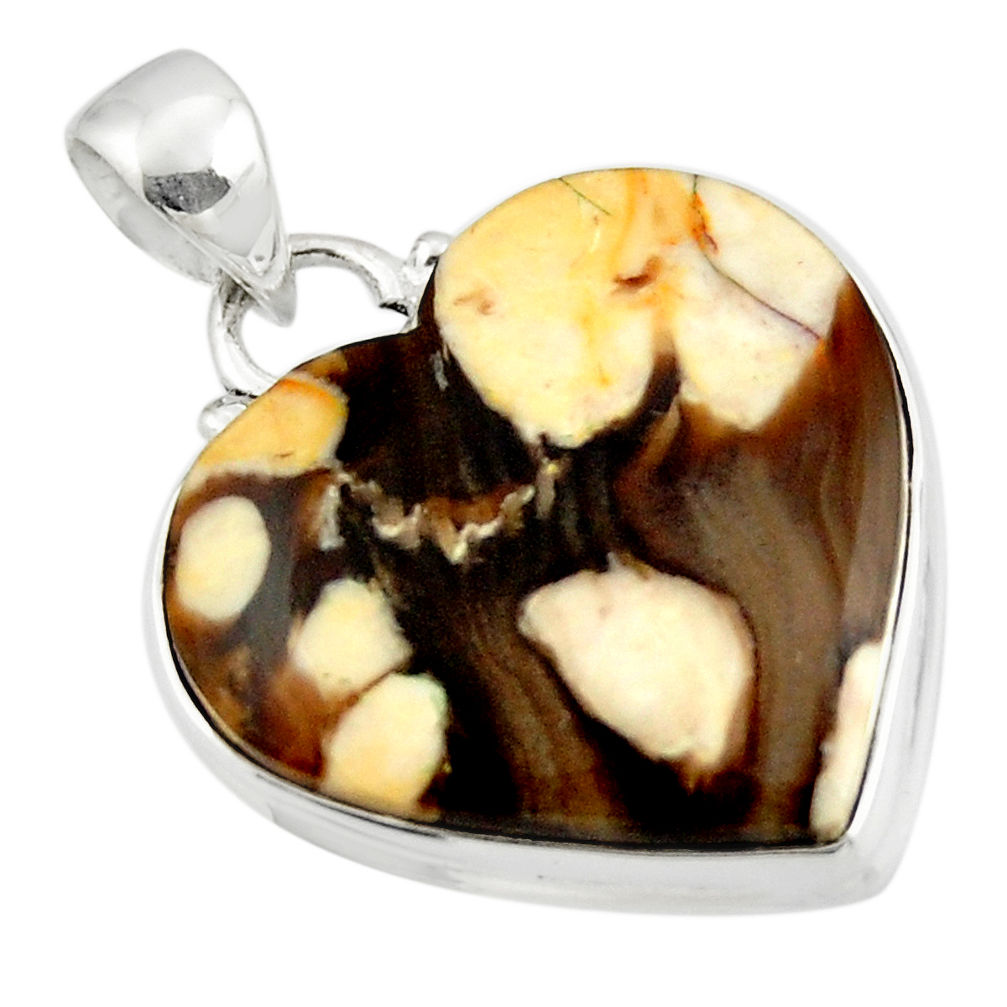 18.65cts natural peanut petrified wood fossil heart 925 silver pendant r46946