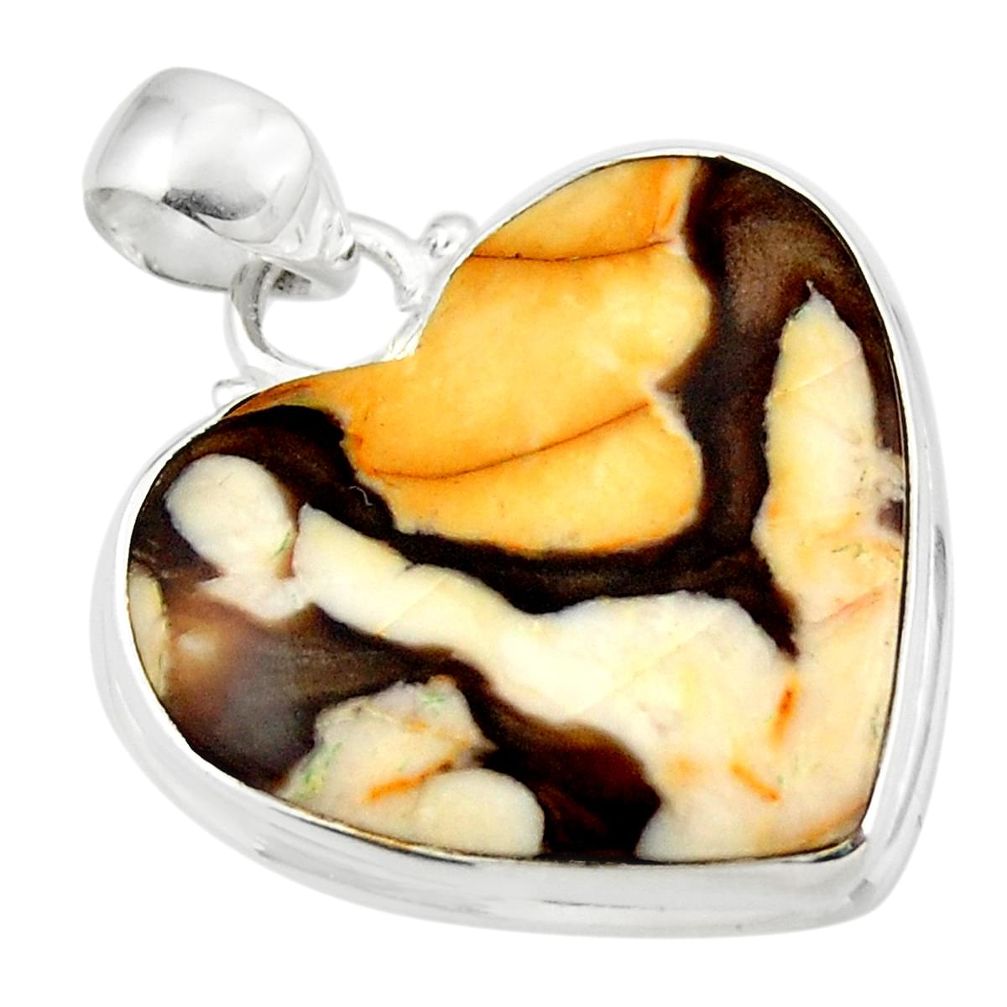 18.70cts natural peanut petrified wood fossil heart 925 silver pendant r46947