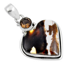 16.03cts natural peanut petrified wood fossil smoky topaz silver pendant y5611