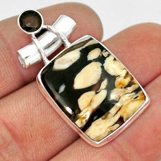 17.95cts natural peanut petrified wood fossil smoky topaz silver pendant y9513