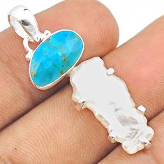 8.26cts sea life natural pearl arizona sleeping beauty turquoise silver pendant u26433