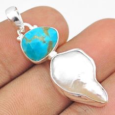 9.82cts natural pearl arizona sleeping beauty turquoise silver pendant u26435