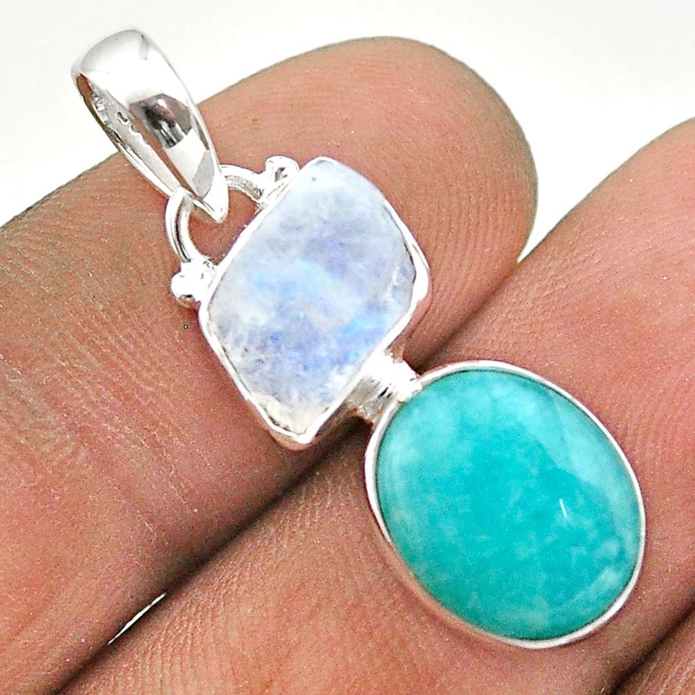 8.49cts natural peruvian amazonite moonstone slice rough silver pendant t69870