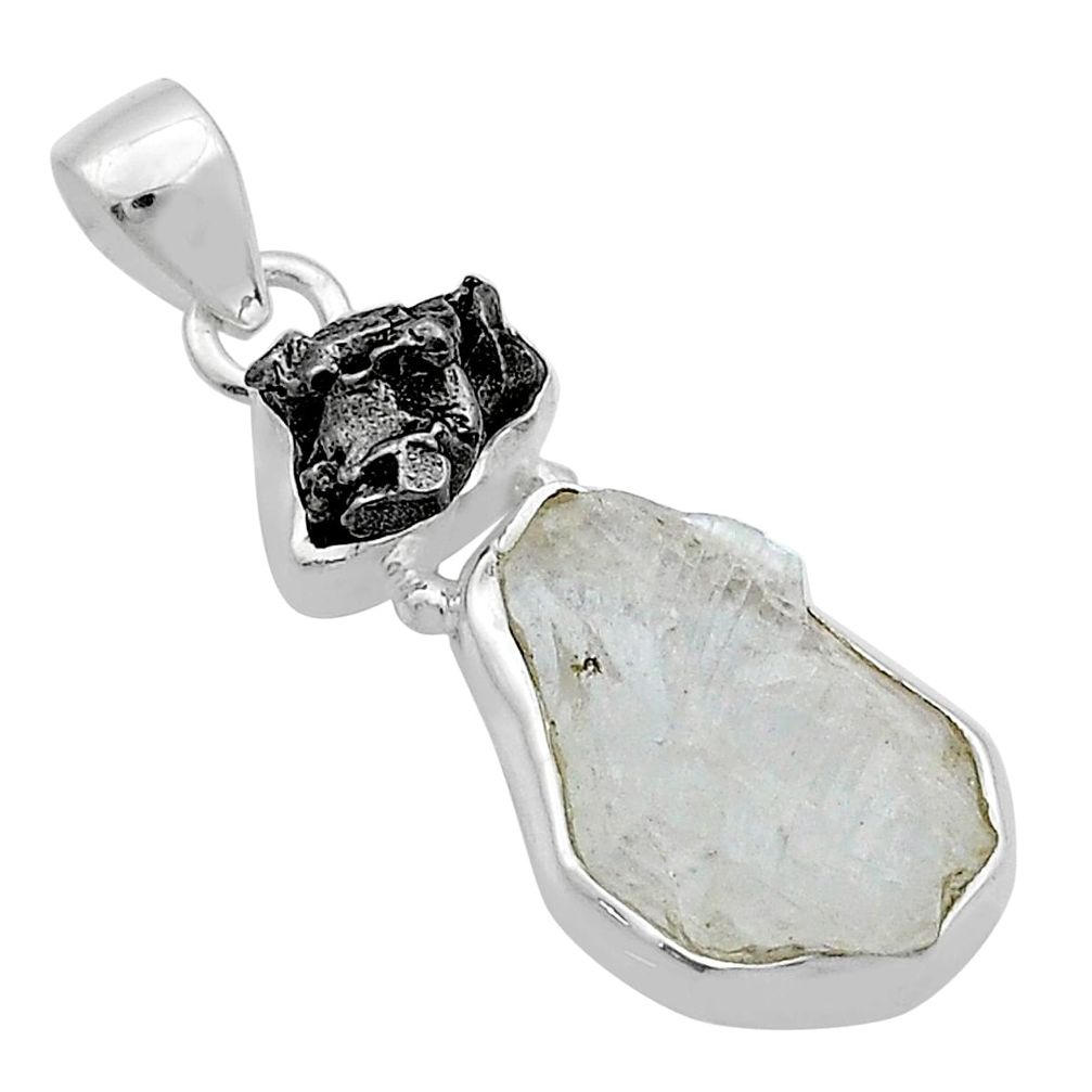 14.45cts natural petalite campo del cielo (meteorite) 925 silver pendant u69031