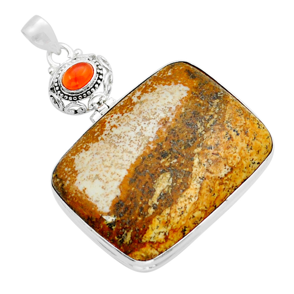 68.03cts natural picture jasper cornelian (carnelian) 925 silver pendant y15067