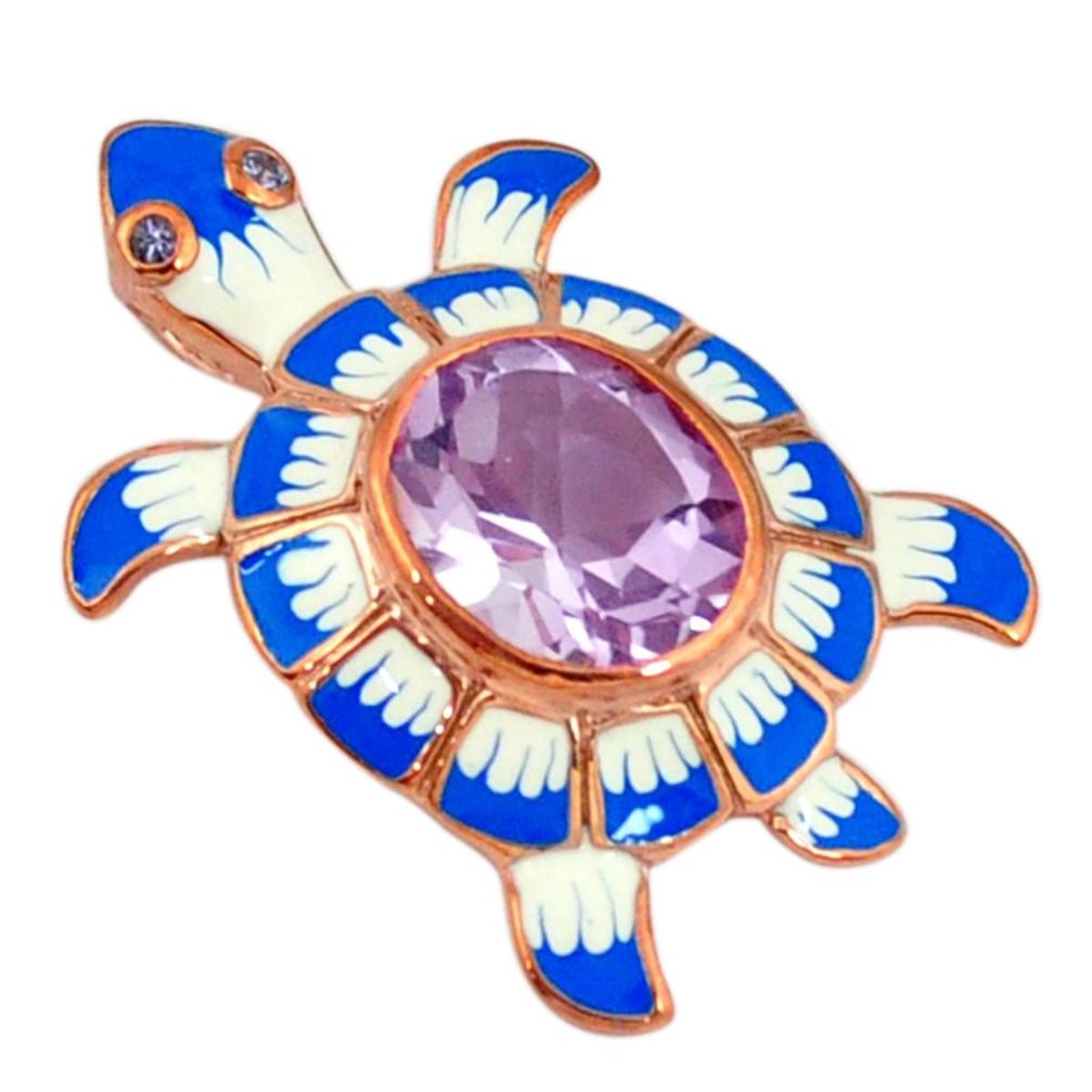 Natural pink amethyst enamel 925 sterling silver turtle pendant jewelry c16910