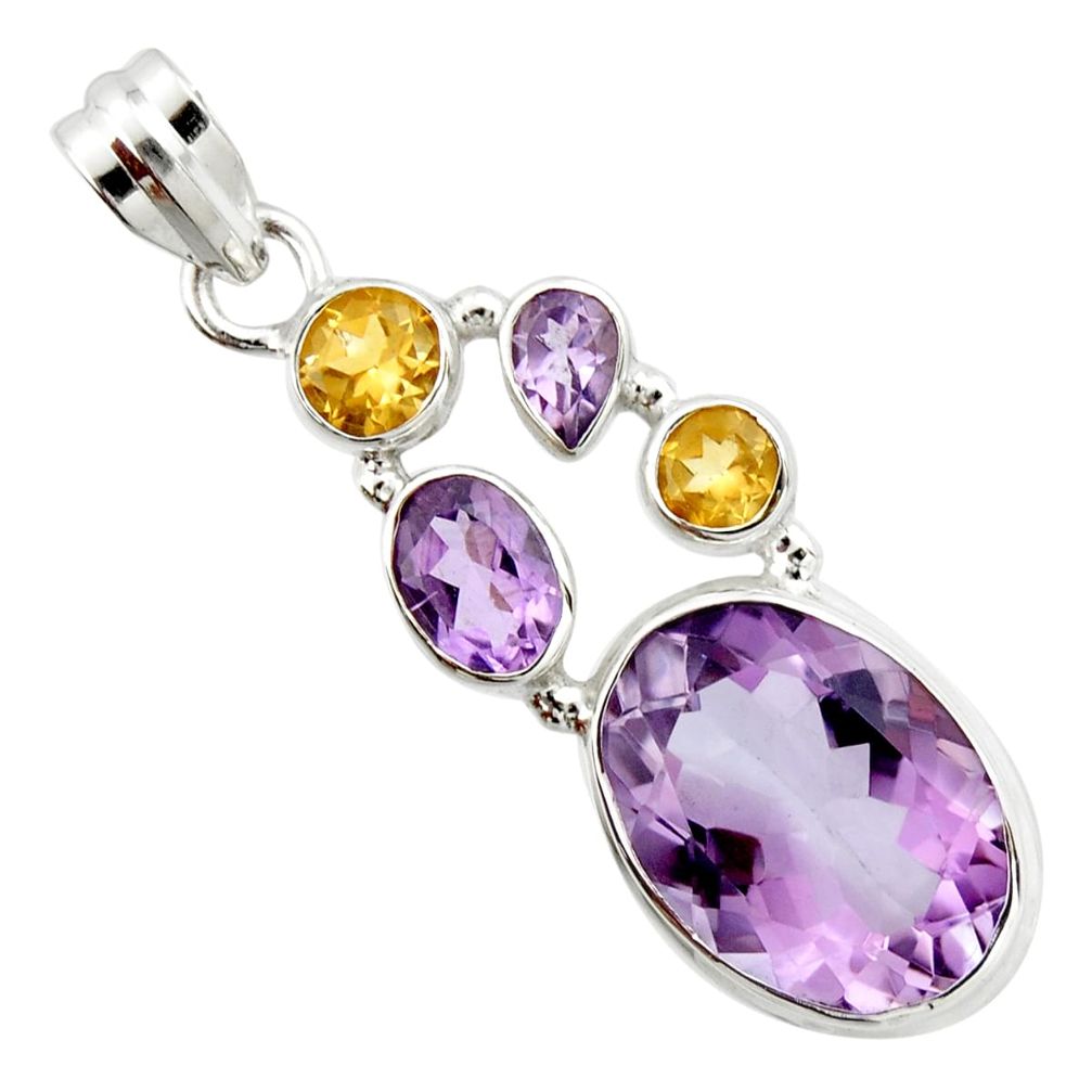 18.17cts natural pink amethyst yellow citrine 925 sterling silver pendant r20363