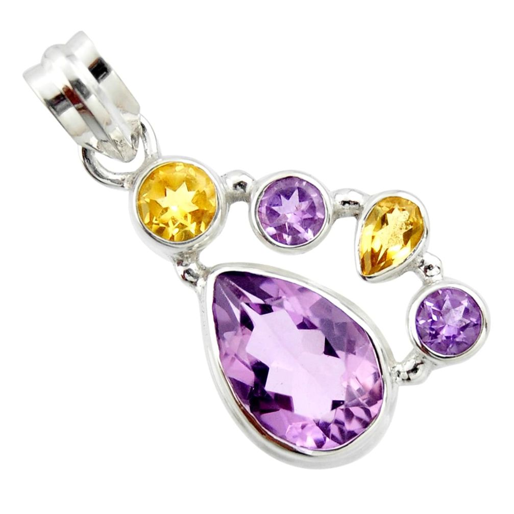 10.64cts natural pink amethyst yellow citrine 925 sterling silver pendant r20371