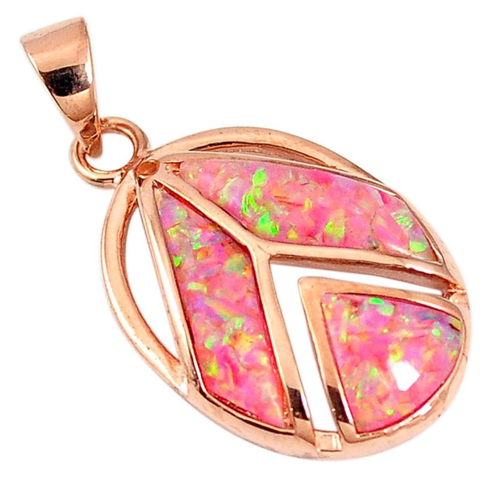 Natural pink australian opal (lab) 925 silver 14k gold pendant a61563 c15423