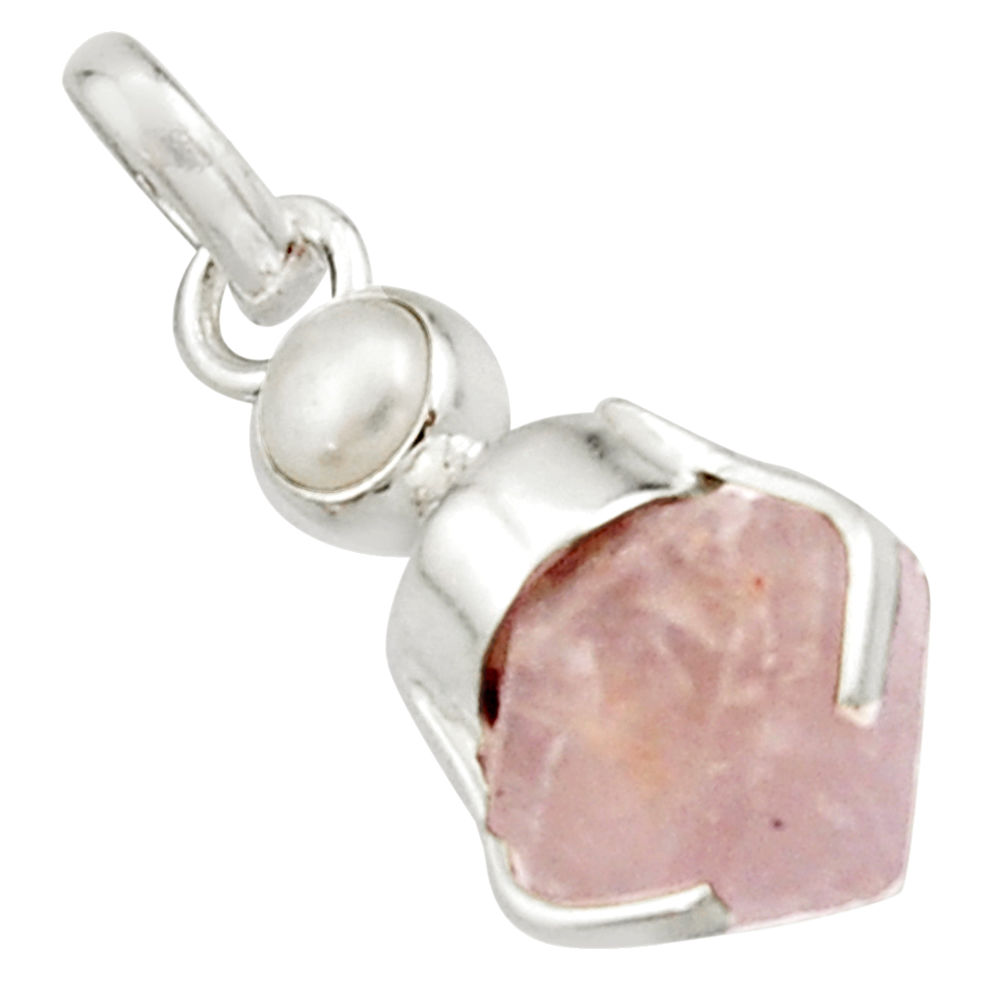 8.03cts natural pink beta quartz white pearl 925 sterling silver pendant r22901