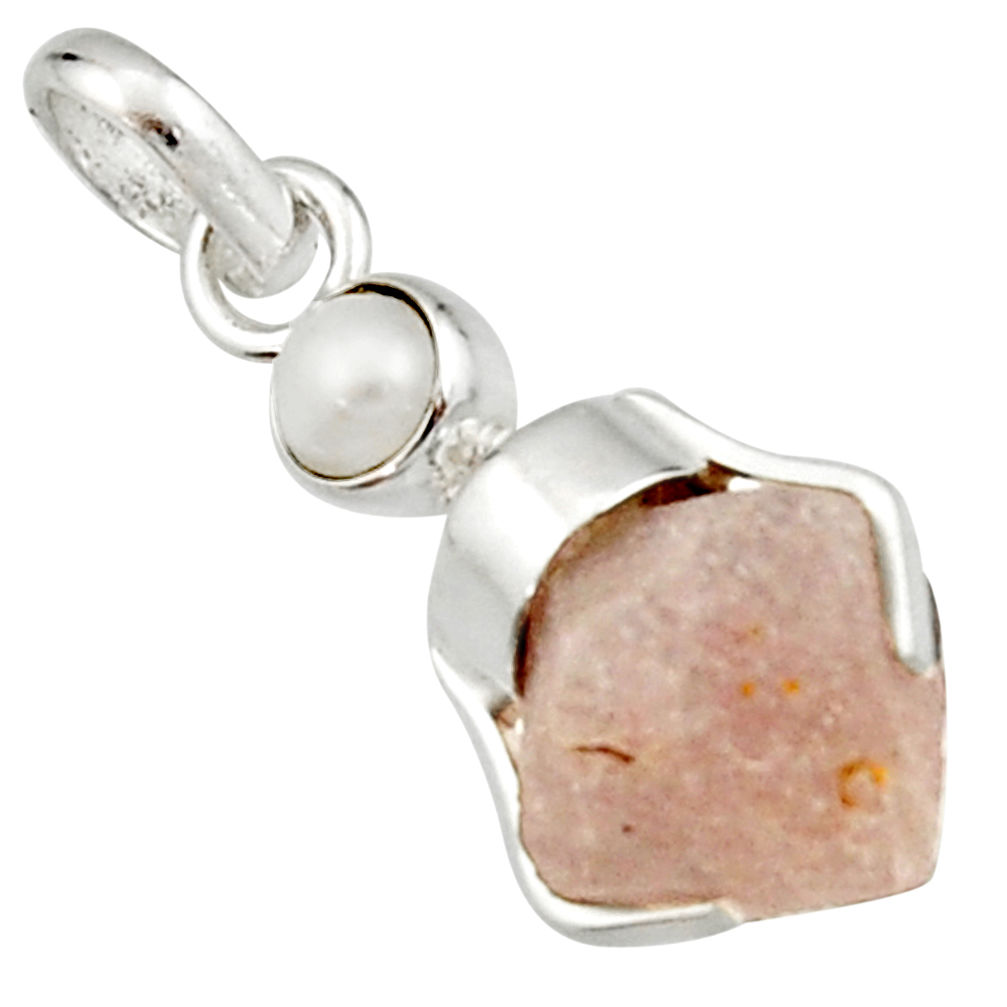 8.49cts natural pink beta quartz white pearl 925 sterling silver pendant r22902
