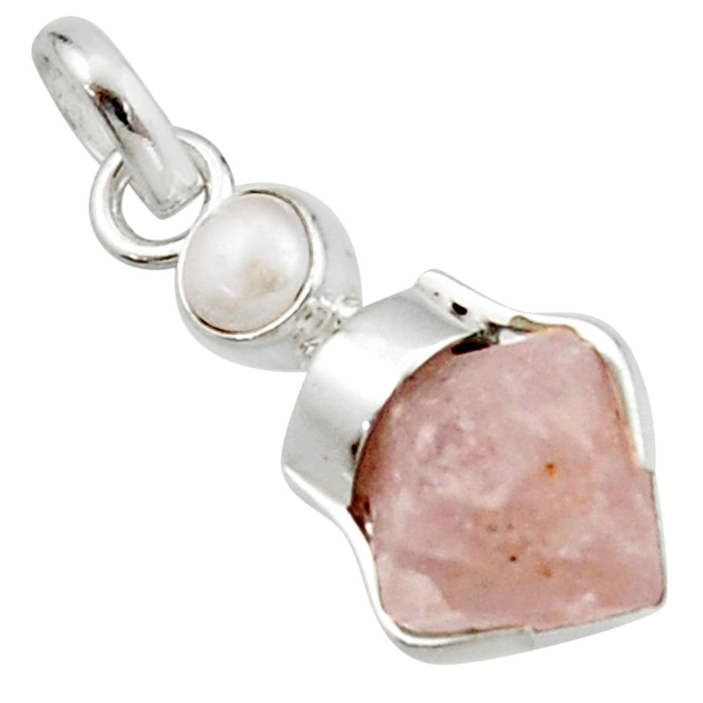 8.44cts natural pink beta quartz white pearl 925 sterling silver pendant r22903