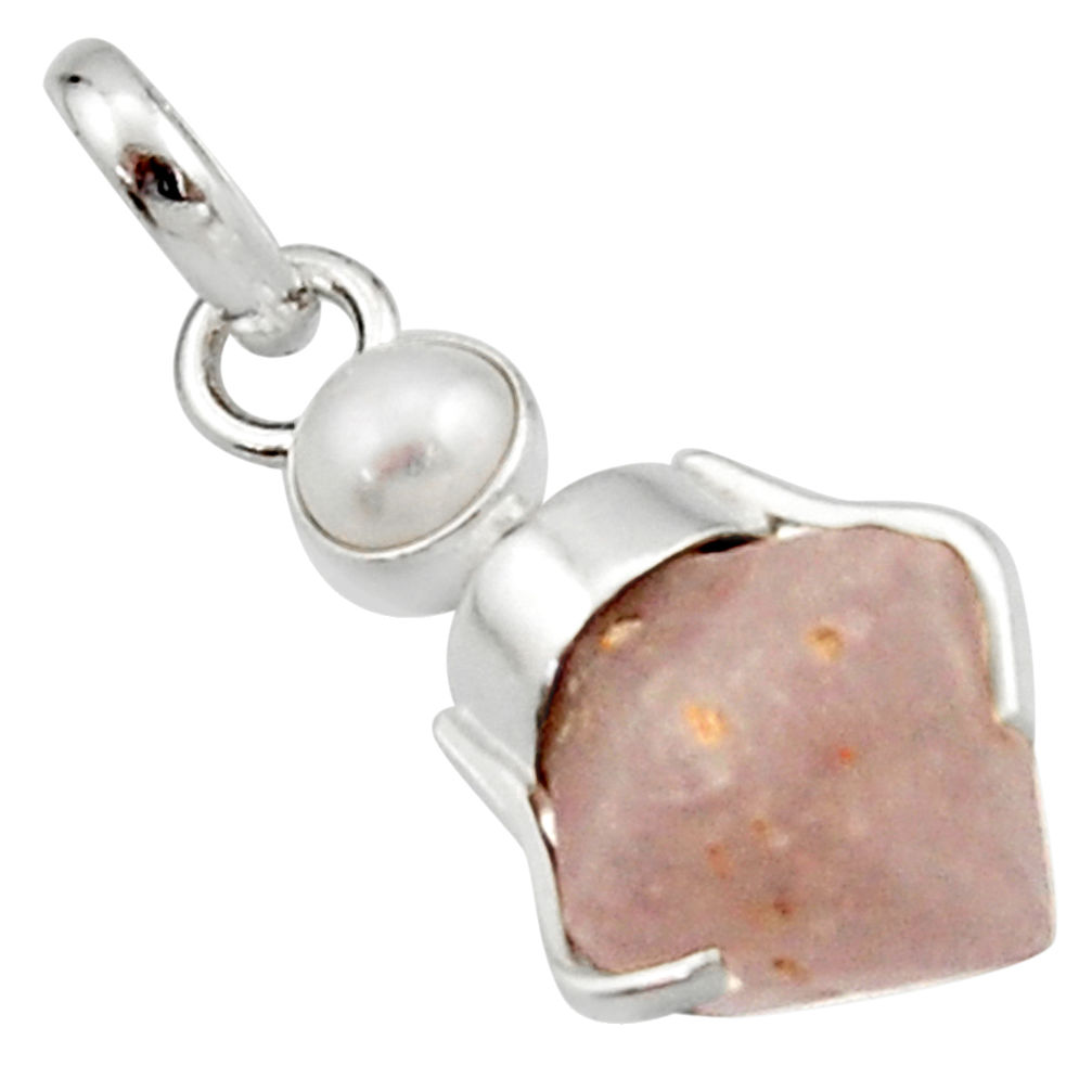 9.25cts natural pink beta quartz white pearl 925 sterling silver pendant r22905