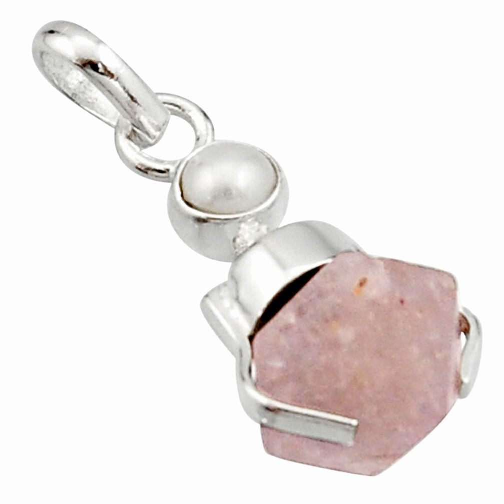 8.49cts natural pink beta quartz white pearl 925 sterling silver pendant r22907