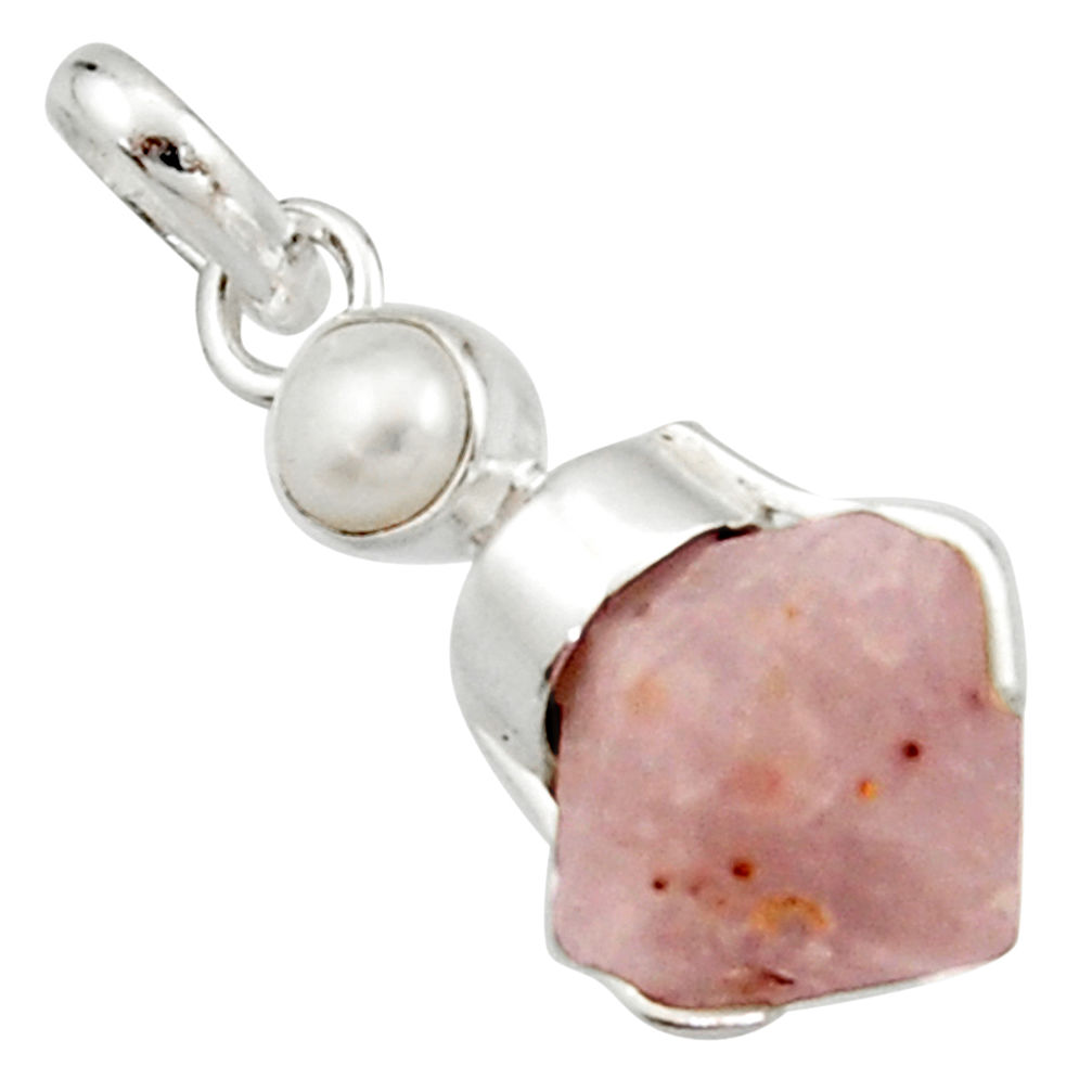 9.27cts natural pink beta quartz white pearl 925 sterling silver pendant r22908