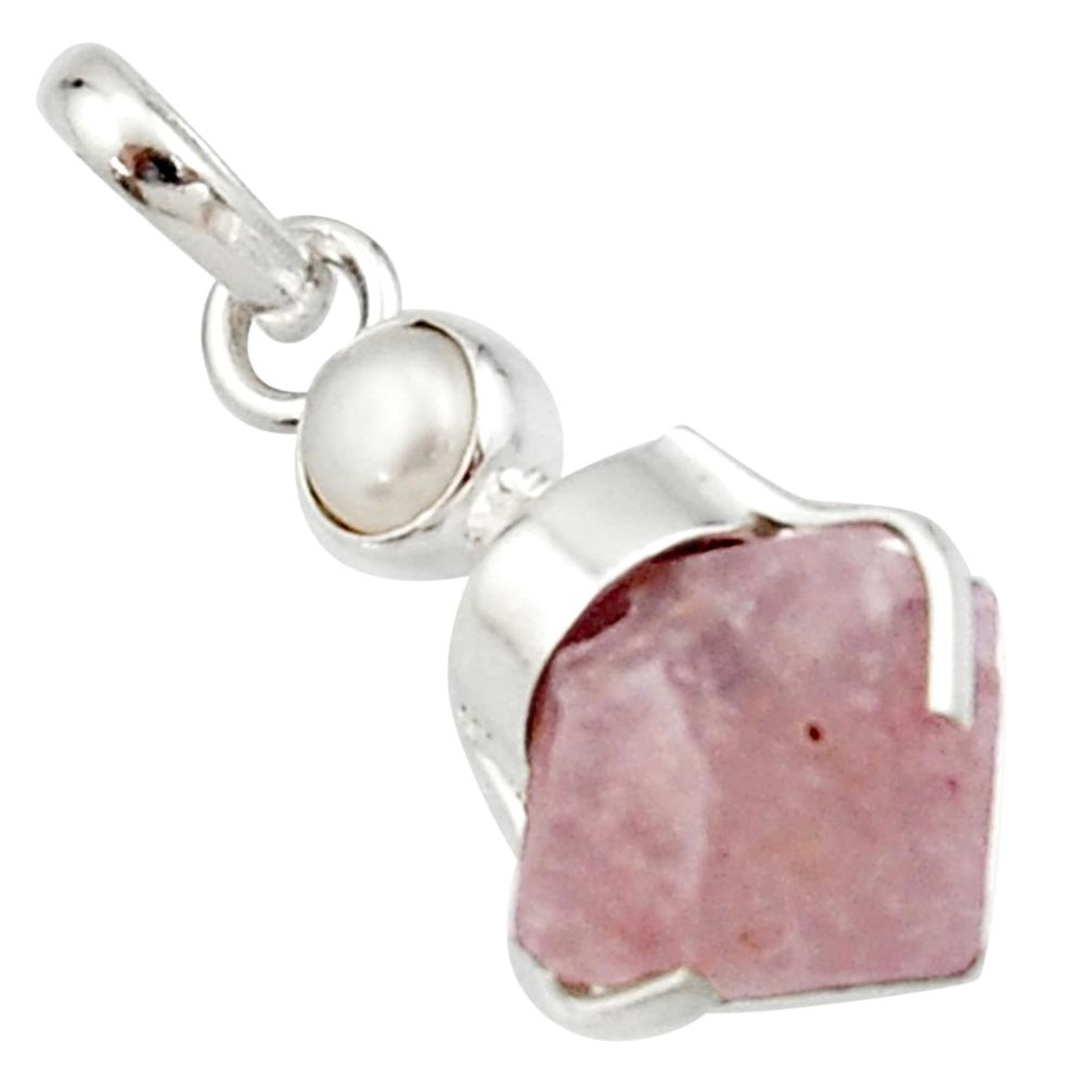 8.49cts natural pink beta quartz white pearl 925 sterling silver pendant r22910