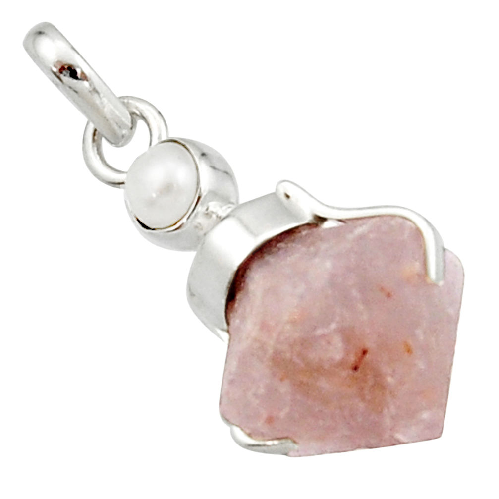 12.22cts natural pink beta quartz white pearl 925 sterling silver pendant r22912