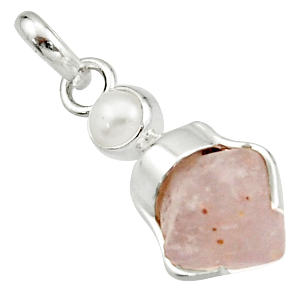 8.49cts natural pink beta quartz white pearl 925 sterling silver pendant r22914