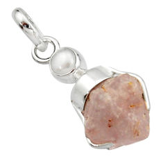 9.80cts natural pink beta quartz white pearl 925 sterling silver pendant r22915
