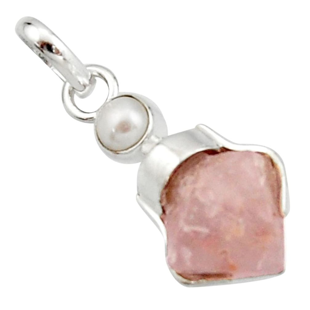 8.00cts natural pink beta quartz white pearl 925 sterling silver pendant r22917