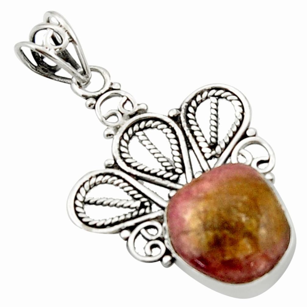 10.78cts natural pink bio tourmaline 925 sterling silver pendant jewelry d46655