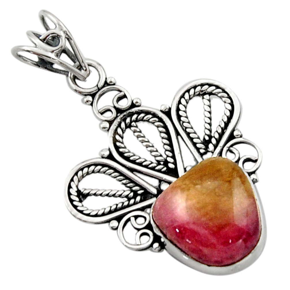 7.53cts natural pink bio tourmaline 925 sterling silver pendant jewelry d46688