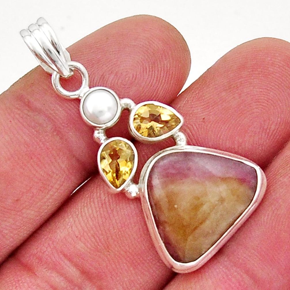 13.55cts natural pink bio tourmaline citrine pearl 925 silver pendant y20725