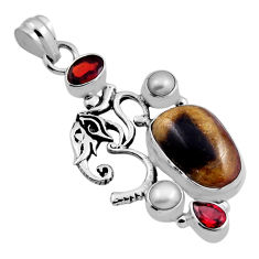 12.39cts natural pink bio tourmaline garnet pearl 925 silver om pendant n24967