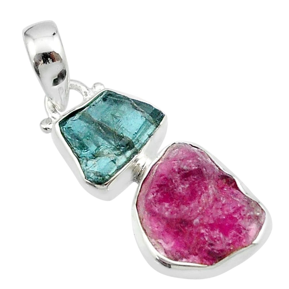 8.21cts natural pink blue tourmaline rough 925 sterling silver pendant u26750