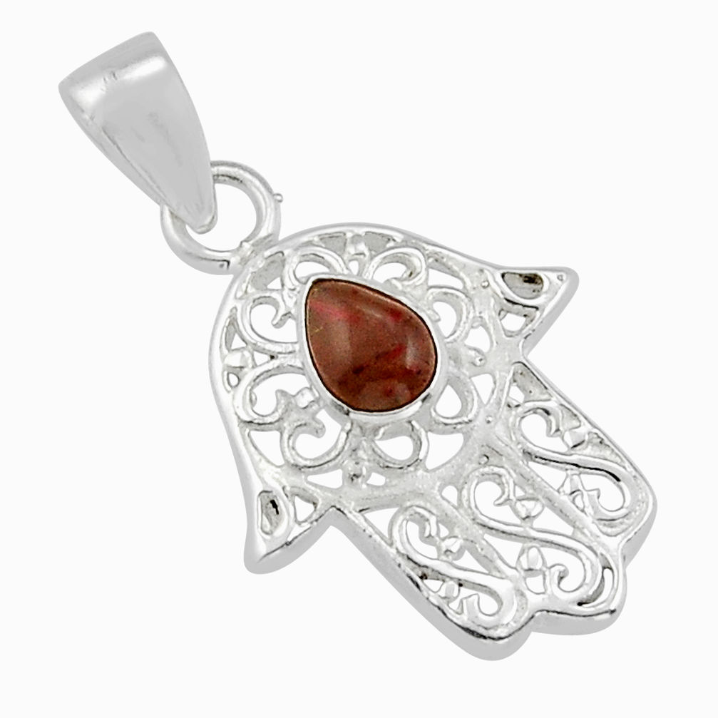 1.62cts natural garnet pear 925 silver hand of god hamsa pendant y25769