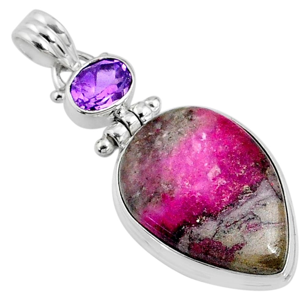 19.23cts natural pink cobalt calcite amethyst 925 sterling silver pendant r66081