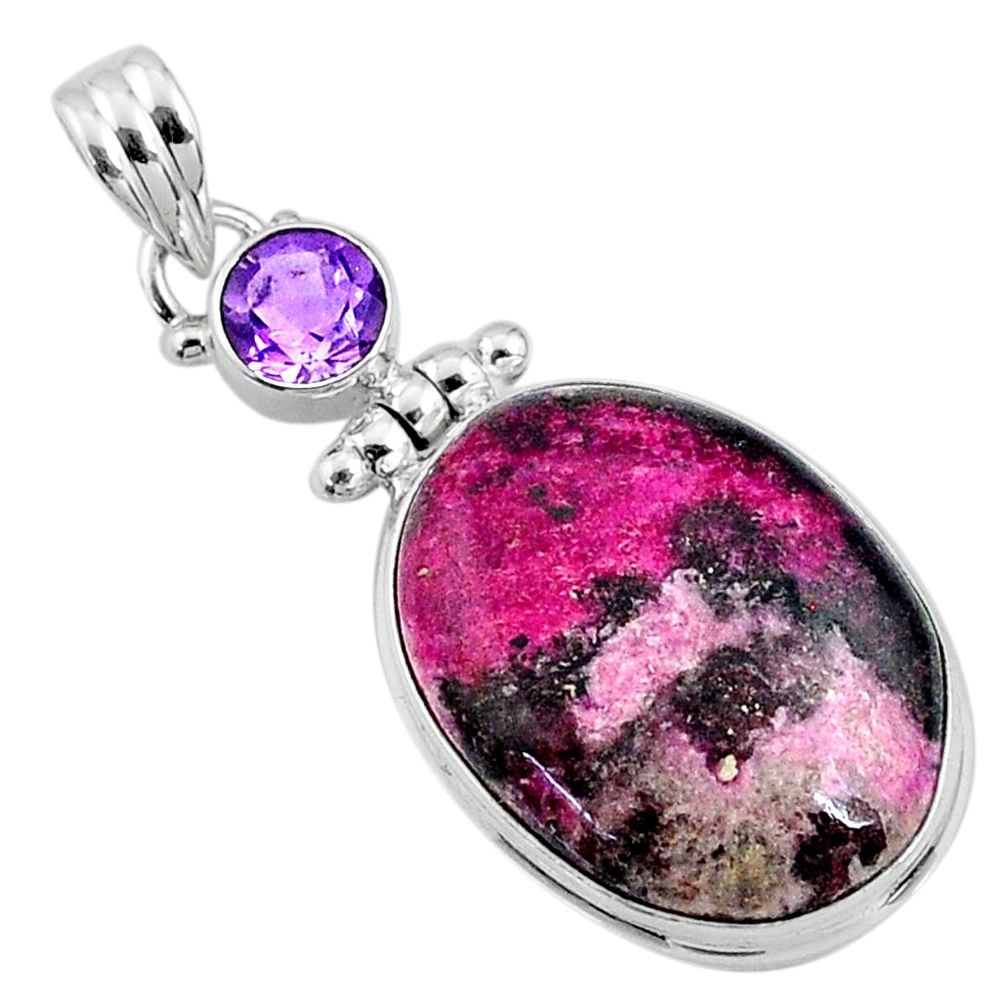 18.68cts natural pink cobalt calcite amethyst 925 sterling silver pendant r66083