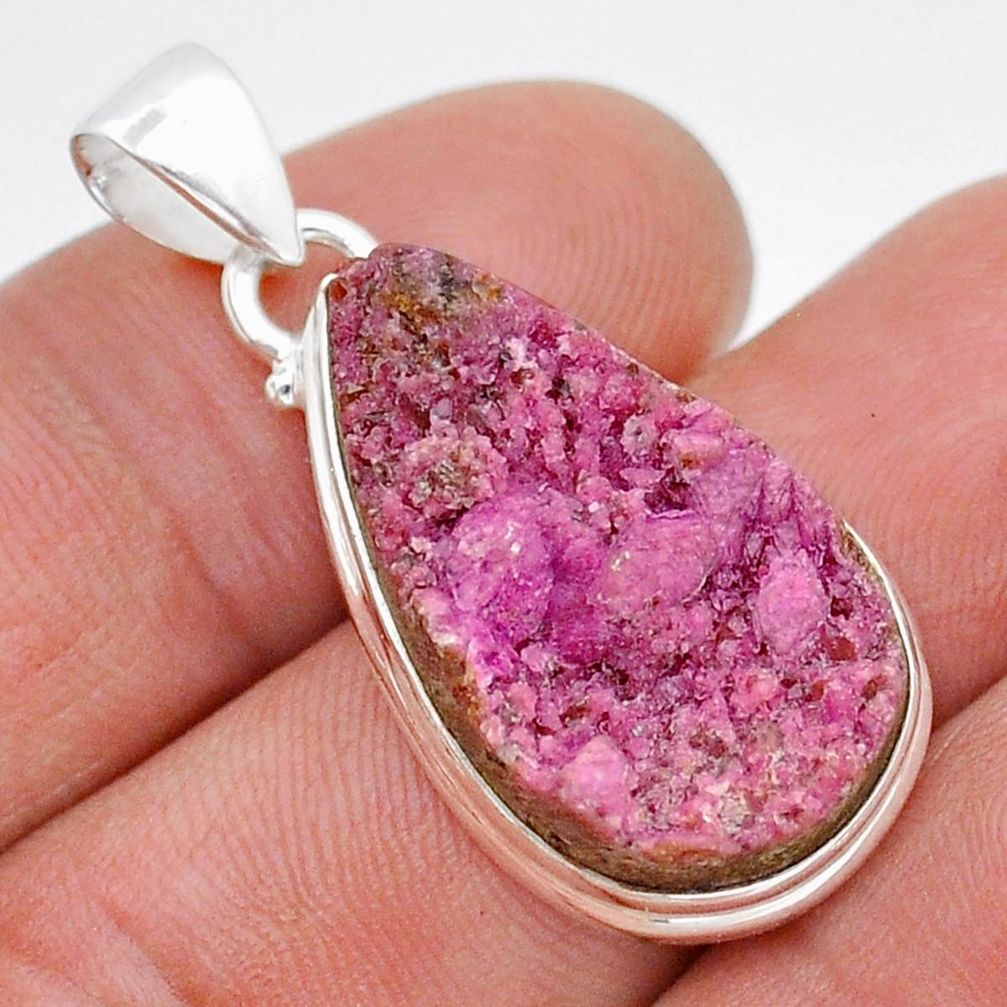 17.42cts natural pink cobalt calcite druzy 925 sterling silver pendant u89187