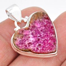 14.47cts natural pink cobalt calcite druzy heart 925 silver pendant u89182