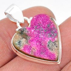 17.50cts natural pink cobalt calcite druzy heart shape 925 silver pendant u89210