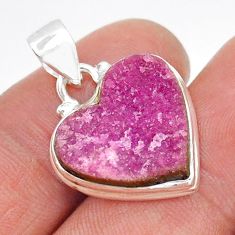 18.46cts natural pink cobalt calcite druzy heart sterling silver pendant u89211