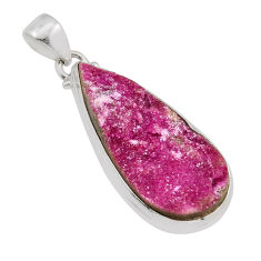 18.31cts natural pink cobalt druzy pear sterling silver pendant jewelry n2474