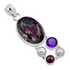 18.17cts natural pink eudialyte amethyst pearl sterling silver pendant n25251