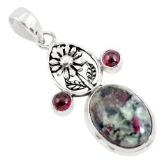 14.61cts natural pink eudialyte garnet 925 sterling silver flower pendant p56845