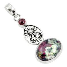 13.09cts natural pink eudialyte garnet 925 sterling silver flower pendant p56849