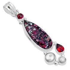 11.89cts natural pink eudialyte garnet pearl 925 silver pendant jewelry y5461