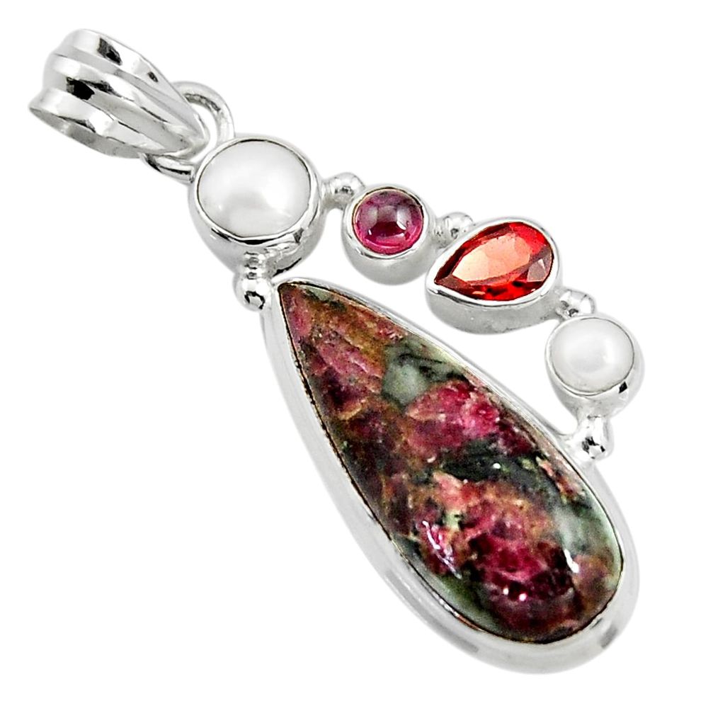 13.71cts natural pink eudialyte garnet pearl 925 sterling silver pendant r24942