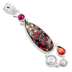 13.28cts natural pink eudialyte garnet pearl 925 sterling silver pendant r24949