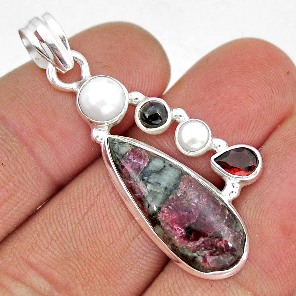 13.28cts natural pink eudialyte garnet pearl 925 sterling silver pendant y8587